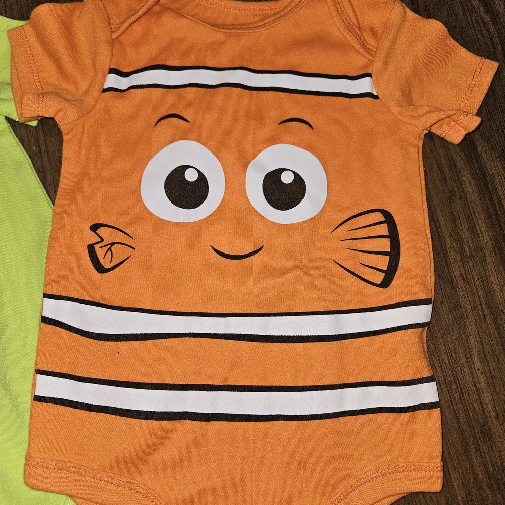 Disney Green and Orange Nemo Monsters Inc Bodysuits for Infant 18 months